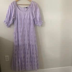 Embroidered lavender midi dress , perfect for spring
